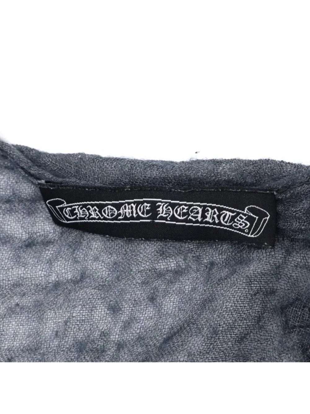 Chrome Hearts CH Stole Leather Cross Patch Fringe Shawl Gray Scarf